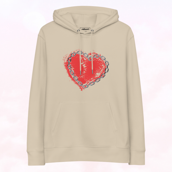Minimalist hoodie with a subtle hearts print, perfect for cozy days and warm hugs in beautiful desert dust colour