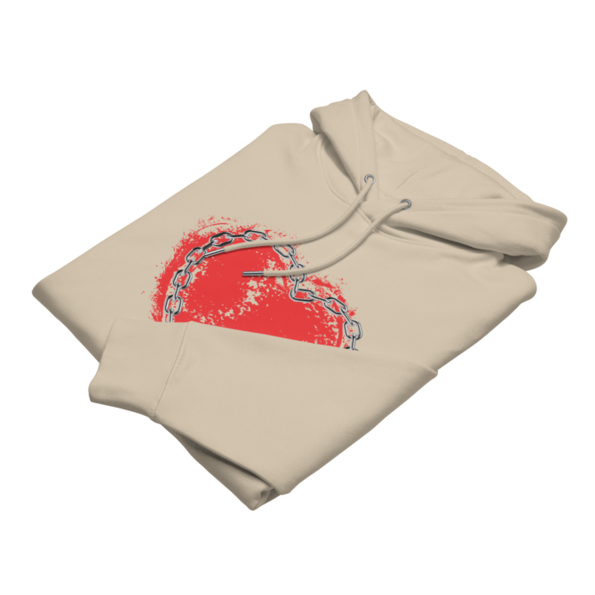 Folded 'Hearts' hoodie in premium material, ideal for casual comfort, desert Dust