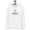 Homebody' hoodie hanging, perfect for relaxed vibes and staying in, classic white