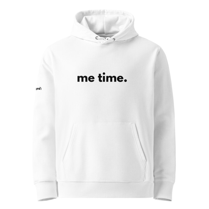Soft white 'Me Time' hoodie, perfect for cozy self-care moments