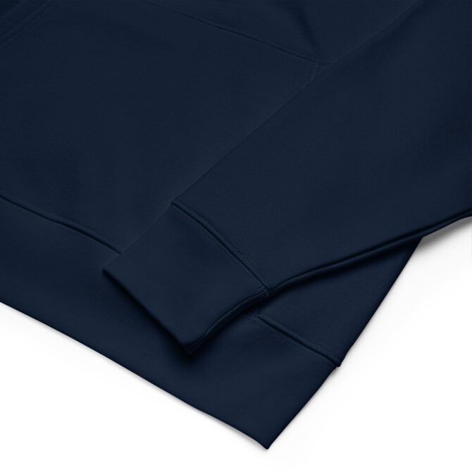 smooth fleece texture of the navy blue 'Later' hoodie