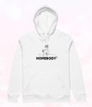 Ultra-soft hoodie with 'Homebody' print, designed for those who love cozy days indoors, white